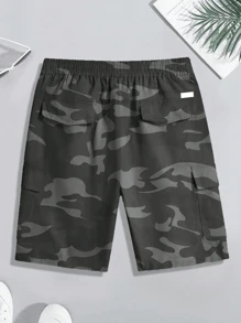 Classic Cargo Shorts, Men's Printed Casual Multi-Pocket Drawstring Waist Camouflage Cargo Shorts, Suitable For Outdoor Wear In Summer