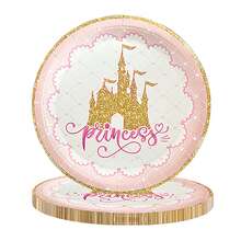 10 件粉色公主派对装饰城堡纸盘杯餐巾一次性餐具套装适用于公主城堡生日派对用品 - 彩色 - 查看 11