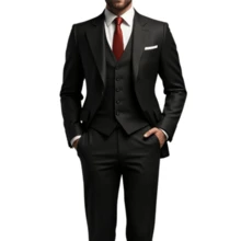 Men's 3-Piece Formal Set – Slim Suit With Integrated Vest - Black and White - View 3