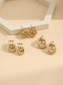 6pcs Fashionable Versatile Minimalist Gold Tone Earrings Set - Yellow Gold - View 2