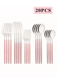 5/20pcs Stainless Steel Cutlery Set With Pink Handles, Suitable For Home Kitchen, Dining, Party, Wedding