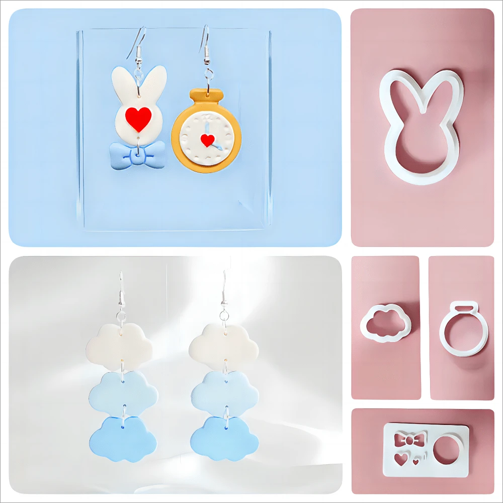 Cartoon Heart Rabbit/Cloud Shaped Polymer Clay DIY Earrings Jewelry Baking Cutting Mold - White - View 1