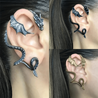1 pieza Pendientes bohemios de estilo vintage gótico con diseño de dragón envolvente, regalo único para fiestas para mujeres
