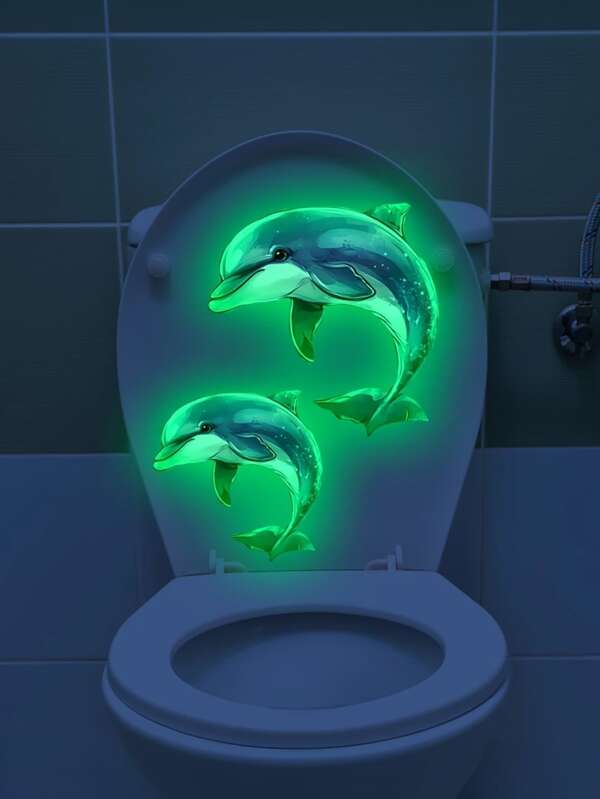 Leuchtende Delfin Toilettenaufkleber - 20 x 30 cm PVC Badezimmer Dekoration, selbstklebende verspielte blau-schwarze Delfin Gestaltung für Zuhause, Badezimmer und Toilettendekoration, Toilettenaufkleber Sommer Badezimmer Accessoires