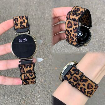Correa de reloj ajustable con estampado de leopardo compatible con Galaxy Watch 5/4/6 de 40mm y 44mm / Watch 5 Pro de 45mm / Watch 4 Classic de 42mm y 46mm, correa de nailon elástica de 20mm compatible con Galaxy Active 2 de 40 y 44mm / Active de 40mm / Watch 3 de 41mm / Galaxy Watch de 42mm