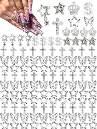 45个闪亮美元符号美甲装饰品，闪亮美甲饰品，适合美甲和DIY手工制作