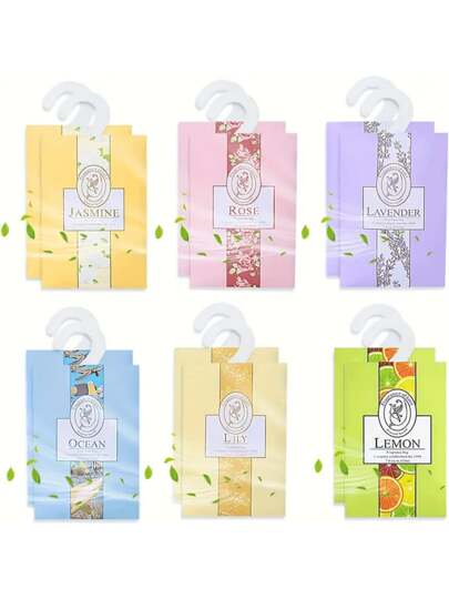 2/6/10/20pcs Closet Air Freshener, Hanging Sachets Aromatherapy Fragrance Sachet Bag Flower Scented Sachets Bags For Drawer Wardrobe Room Closet, Fresh Scents Freshener With Hanger (Jasmine, Rose, Lavender, Lily, Ocean, Lemon)