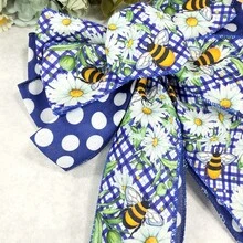 2 Rolls Floral Ribbon 2.5 Inches, Blue Daisy Floral And Bee Burlap Ribbon Gingham Polka Dot Print, For Spring Crafts Gift Wrapping Wreath Bow Decoration - Multicolor - View 8