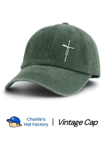 1 Pc Jesus Cross Printed Baseball Cap,Solid Color Washed Distressed Casual Sports Hats Lightweight Adjustable Dad Hat For Women & Men