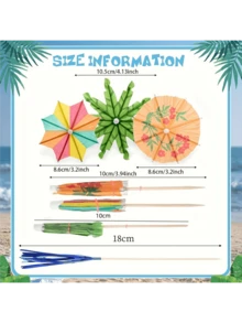 10/40-Piece Tropical Drink Decor Umbrella Set - Coconut Palm Trees & Rainbow Umbrellas, Firework Stirrers, Bamboo Skewers - Hawaiian-Style & Juice Party Decor, 4 Designs, Wood-Look Finish, No Power Required | Tropical Decor | Wood-Look Finish