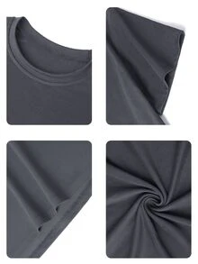 Blusa informal de manga corta y cuello redondo con estampado gráfico para niñas preadolescentes, ideal para el verano - Gris Oscuro - Ver 9