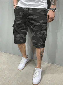 Classic Cargo Shorts, Men's Printed Casual Multi-Pocket Drawstring Waist Camouflage Cargo Shorts, Suitable For Outdoor Wear In Summer