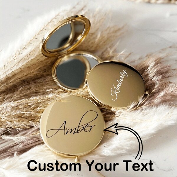 Miroir de poche personnalisable, miroir de maquillage de voyage compact rond, double face pliable, disponible en rose doré, doré, argenté. Parfait pour un anniversaire, un mariage, un cadeau de mariée. Mini miroir, miroir compact avec gravure personnalisée, imprimé graphique
