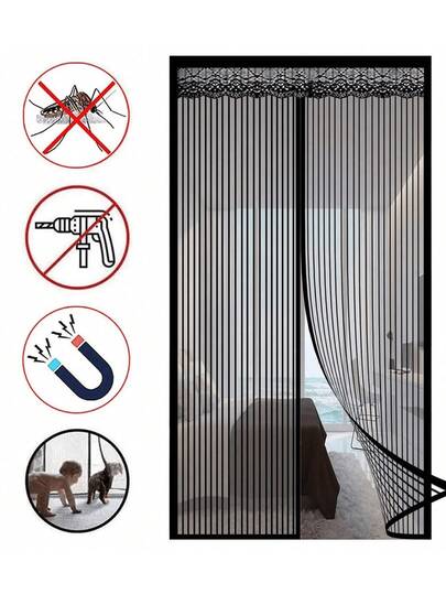 1 Set Magnetic Mesh Curtain, Anti-Mosquito Soft Screen Door Net, Easy Installation, Self-Adhesive Soft Curtain, With Embroidered Reinforcement, Suitable For All Seasons