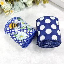 2 Rolls Floral Ribbon 2.5 Inches, Blue Daisy Floral And Bee Burlap Ribbon Gingham Polka Dot Print, For Spring Crafts Gift Wrapping Wreath Bow Decoration - Multicolor - View 3
