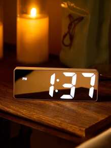 1pc Digital Alarm Clock, Night Light Mirror Display Desk Table Clock, LED Digital Time Temperature Display, Adjustable Brightness, Date Function, Rectangular Arch Crown, ABS Material, ≤36V Working Voltage (Battery Not Included) Room Decor Digital Clock Bedroom Decor Dormitory Decor Back To School Home Decor School Supplies