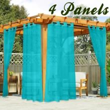 4 Panels Elegant Outdoor Waterproof Curtains - Linen Like Translucent Breathable Sheer Curtains, Doly Semi Sheer Quick Dry Easy Slide Draperies For Backyard Patio Verandas, Pool, Pergola, Gazebo, Cabana, Outdoor Decor, Grommet Top - Teal Blue - View 1