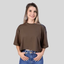 Women's Cropped Oversized Loose T-Shirt Blouse Casual Fashion - 鏽棕色 - 查看 1