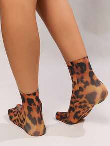 3 Pairs Women's Leopard Print Short Socks, Animal Skin Texture Pattern Ankle Socks, Lining & Invisible Socks, Spring/Summer - Multicolor - View 5