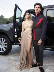 1pc Men Black Suit Blazer With Red Accent Stripe Peaked Lapel Single Breasted One Button Dual Vents Slim Fit Formal Tuxedo Jacket For Wedding Birthday Business Daily Work Engagement Stylish Male Jacket Formal & Casual Outfit