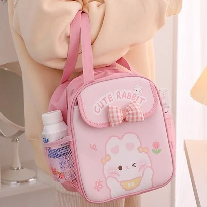 卡通保温袋丝带可爱手提包大容量午餐盒袋双层便当袋大容量便携式学生保温袋，可爱加厚铝箔薄膜午餐袋，适用于学校工作野餐成人学生学校班级家庭办公室，返校用品，学校用品，开学第一天