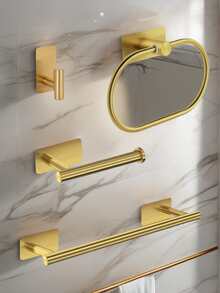 1 pieza Accesorios de baño dorados de acero inoxidable: Toallero de anillo, portarrollos de papel higiénico, gancho para albornoz - Multicolor - Ver 10