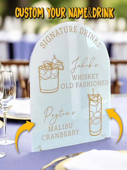 1pc Custom Name And Drink, Signature Drinks Wedding Sign, Personalized Bar Sign, His And Hers Signature Cocktail, Custom Acrylic Wedding Sign, Custom Wedding Decor For Wedding, Bridal Party, Bachelorette Party, Holiday Decoration,Multi-Functional,Durable,Ornamental,Reusable,Exquisite,Stylish,High-Quality,Colorful,Modern,Custom,Personalized,Unique,Home Decor,Home Decor