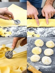 1 Set: Dough Cutter (Wooden Handle), Pasta Roller, Pizza Cutter, Pie Dough Crimper With Ravioli Wheel, Multi-Functional Kitchen Tools - Zinc Alloy Pasta & Pizza Knives, Premium Wooden Handle Cake Mold And Press, Baking Tools, Cookie Cutter And Dough Roller, Zinc Alloy Pastry Knife And Dough Scraper - Multicolor - View 5