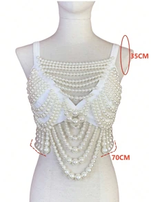1 pezzo Canotta elegante da donna con perle, realizzata interamente a mano, con catena di perle di lusso, cinturini a spaghetti, stile stradale caldo, adatta per appuntamenti, feste o vacanze, ottimo anche come regalo per signore