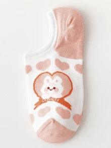 5 Pairs Breathable & Moisture-Wicking Cute Strawberry & Rabbit Design Ankle Socks, No Show Socks, Non-Slip - Multicolor - View 8
