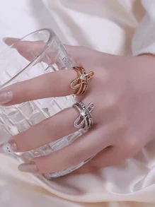1 Pc Multicolor Cubic Zirconia Double Layered Ring Paperclip Sleeve Women's Rings For Women Teen Girl Birthday Gift Party Jewelry Perfect Choice!