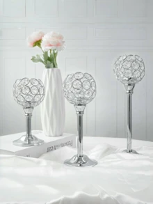 Juego de 3 portavelas de cristal y metal dorados, candelabros de cristal para velas de té, altos candelabros de cristal para votivas, elegante soporte de cristal para velas como centro de mesa para comedor, decoración de bodas, decoración de habitación, regalos - Multicolor - Ver 7