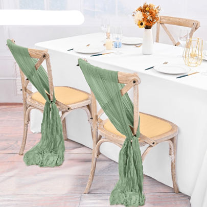 1pc/5pcs/10pcs/20pcs (275*40cm) Chiffon Fabric Chair Sash, Wedding Aisle Chair Bow Design, Universal Chair Cover Sash Suitable For Wedding Reception Party Hotel Event Decoration (Sage Green)