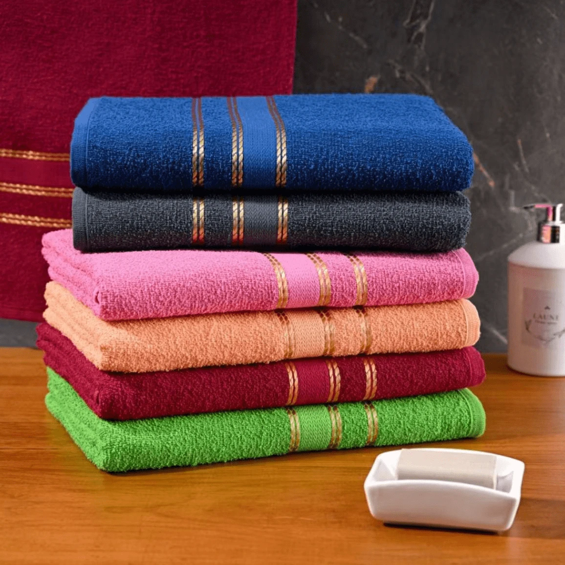 Kit 5 Toalhas de Banho Lunna 100% Algodão 0,65 x 1,30cm - CORES FEMININAS - Visão 1
