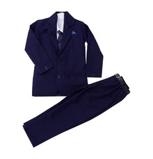 Children's Complete Suit Kit 5 Pieces Jacket + Pants + Shirt + Tie + Belt Premium Social Oxford Fabric Groom Page Boy 1 To 16 Years Old - 藏蓝色 - 查看 3