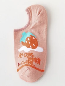 5 Pairs Breathable & Moisture-Wicking Cute Strawberry & Rabbit Design Ankle Socks, No Show Socks, Non-Slip - Multicolor - View 10