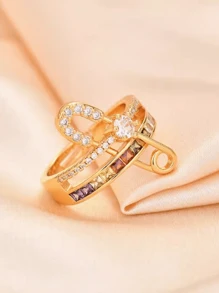 1 Pc Multicolor Cubic Zirconia Double Layered Ring Paperclip Sleeve Women's Rings For Women Teen Girl Birthday Gift Party Jewelry Perfect Choice!