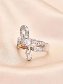1 Pc Multicolor Cubic Zirconia Double Layered Ring Paperclip Sleeve Women's Rings For Women Teen Girl Birthday Gift Party Jewelry Perfect Choice!