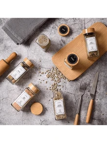 这款圣诞方形玻璃调料罐配有竹/木盖，容量120毫升/4盎司，适用于厨房烧烤调味料，也是厨房装饰和新年礼物的理想之选。 - 無色 - 查看 9