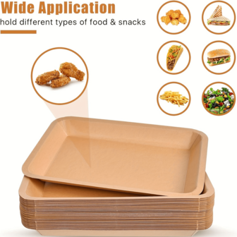 50pcs Disposable Paper Plates, Kraft Paper Plates, Trays For Food, Small Plates, Plates For Snacks, Barbecue Trays, Fruit Trays, Potato Chips Trays, Hamburger Snack Plates