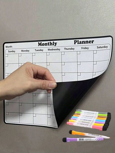 1pc Erasable Magnetic Refrigerator Calendar, Reusable Monthly Calendar Whiteboard With Magnetic Surface Planning Board, Includes 1 Marker And 1 Eraser, Fridge Accessory, Suitable For Back To School Season