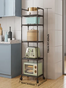 1pc 2-6 Tier Kitchen Mobile Shelving Unit, Freestanding Multifunctional Vegetable Rack, Household Microwave Oven Storage Shelf - Multicolor - View 14