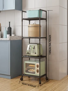 1pc 2-6 Tier Kitchen Mobile Shelving Unit, Freestanding Multifunctional Vegetable Rack, Household Microwave Oven Storage Shelf - Multicolor - View 3