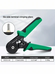 1 件自动调节棘轮压接工具，压接连接器和端子，4 爪 AWG23-7 锯齿压接范围 0.25-10mm²，6 爪 AWG24-10 锯齿压接范围 0.25-6mm²，适用于家庭安装、机械维修、接线维护，也称为连接器钳、电线压接工具、端子压接器、欧式压接钳
