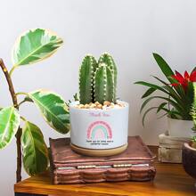 1pc,Ceramic Flower Pot With Bamboo Tray - Succulent Plant Pot For Gift, Teacher, Woman - Yard Decor For Teacher Appreciation, Graduation, Birthday