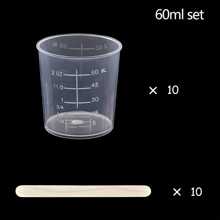 60 Ml 2 Oz/Set And 30 Ml 1 Oz/Set Plastic Graduated Cups Clear Epoxy Mixing Cups With 50 Wood Craft Sticks For Resins, Epoxies, Stains, Mixed Paints 10pcs/1set 50PCs/1SET