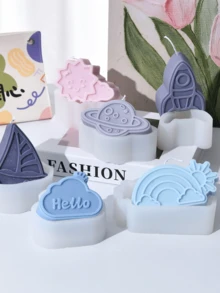 Khuôn nến chủ đề không gian bằng silicon DIY Rocket Planet Sailing Boat Cloud Shapes Candle Statue Thạch cao Nhựa Làm khuôn Trang trí nhà Quà tặng tiệc ngày lễ - trắng - Xem 11