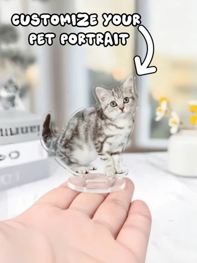 1 pieza Silueta de gato de acrílico personalizada - Personaliza con la foto de tu gato, diseño lindo y de moda, resistente al agua, decoración del hogar única, regalo perfecto para amantes de los gatos - Adecuado para cumpleaños, vacaciones, Navidad, Día de San Valentín, etc., gráficos impresos
