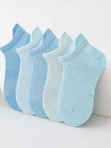 5 Pairs Of Blue Thin Mesh Simple Breathable Non-Slip Boat Socks For Kids - Multicolor - View 4
