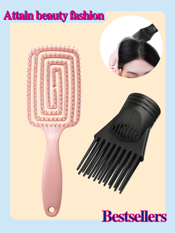 2pcs/Set Hair Dryer Diffuser Nozzle + Wide Tooth Comb Kit, Including Hair Dryer Concentrator Nozzle And Rake Comb, Massage Hairbrush + Professional Hair Dryer Hose, Suitable For Straight Or Detangling Hair, Smooth For Blow Drying With Diffuser